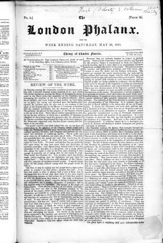 cover page of London Phalanx published on May 29, 1841