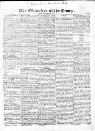 cover page of Observer of the Times published on May 12, 1822