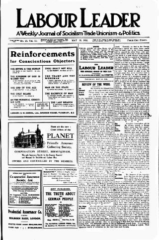 cover page of Labour Leader published on May 18, 1916