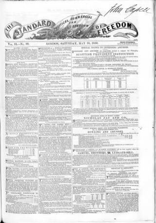 cover page of Standard of Freedom published on May 18, 1850