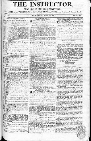 cover page of Instructor and Select Weekly Advertiser published on May 18, 1814