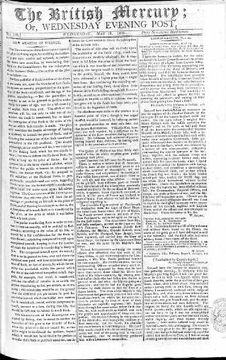 cover page of British Mercury or Wednesday Evening Post published on May 18, 1808