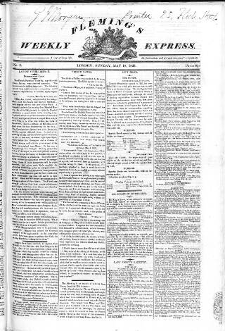 cover page of Fleming's Weekly Express published on May 18, 1823