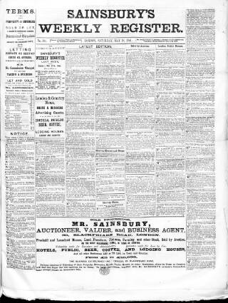 cover page of Sainsbury's Weekly Register and Advertising Journal published on May 18, 1861