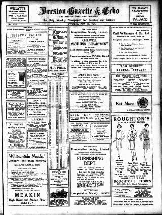 cover page of Beeston Gazette and Echo published on May 18, 1929