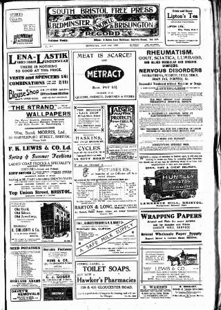 cover page of South Bristol Free Press and Bedminster, Knowle & Brislington Record published on May 18, 1918