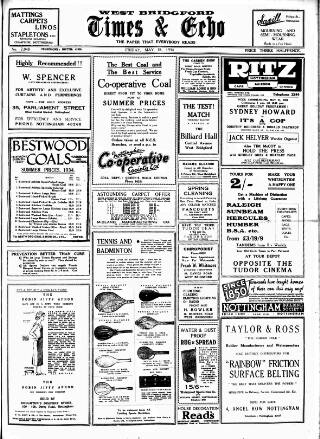cover page of West Bridgford Times & Echo published on May 18, 1934