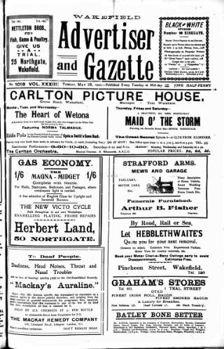 cover page of Wakefield Advertiser & Gazette published on May 18, 1920