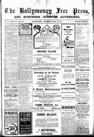 cover page of Ballymoney Free Press and Northern Counties Advertiser published on May 18, 1916