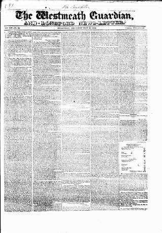 cover page of Westmeath Guardian and Longford News-Letter published on May 18, 1848
