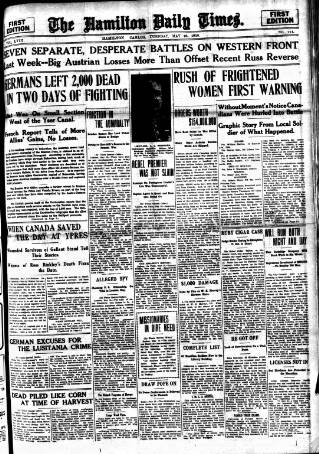 cover page of Hamilton Daily Times published on May 18, 1915