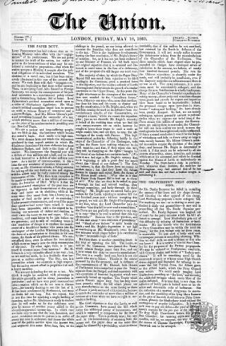 cover page of Union published on May 18, 1860