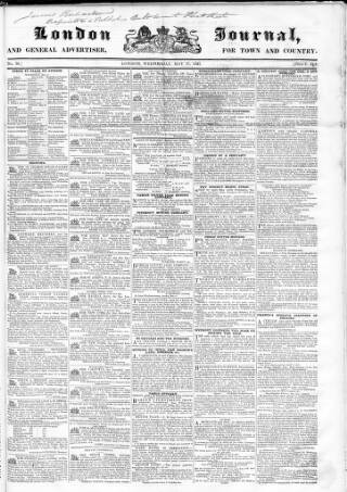 cover page of London Journal and General Advertiser for Town and Country published on May 17, 1837