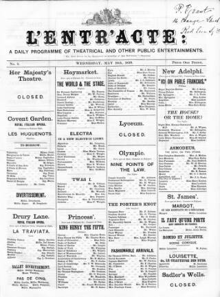 cover page of Daily Director and Entr'acte published on May 18, 1859