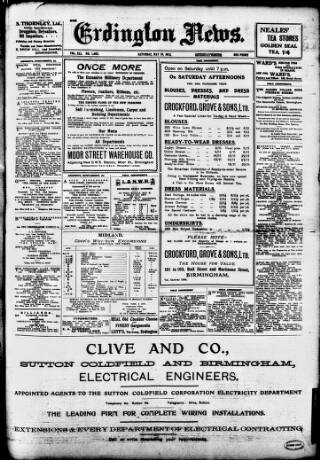 cover page of Erdington News published on May 18, 1912