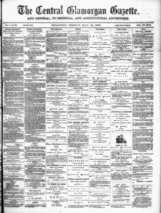 cover page of Central Glamorgan Gazette published on May 18, 1883