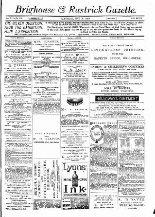 cover page of Brighouse & Rastrick Gazette published on May 18, 1889