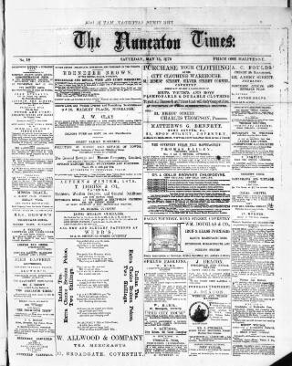 cover page of Nuneaton Times published on May 15, 1875