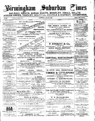 cover page of Birmingham Suburban Times published on May 18, 1889