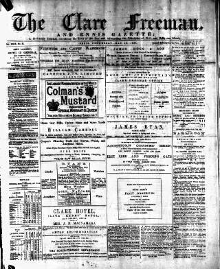 cover page of Clare Freeman and Ennis Gazette published on May 18, 1881