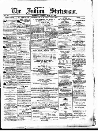 cover page of Indian Statesman published on May 18, 1875