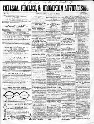 cover page of Chelsea & Pimlico Advertiser published on May 18, 1861