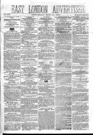 cover page of East London Advertiser published on May 13, 1865