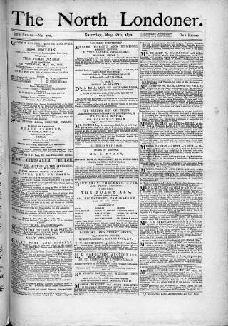 cover page of North Londoner published on May 18, 1872