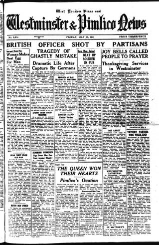 cover page of Westminster & Pimlico News published on May 18, 1945
