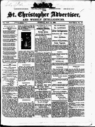 cover page of Saint Christopher Advertiser and Weekly Intelligencer published on May 18, 1886