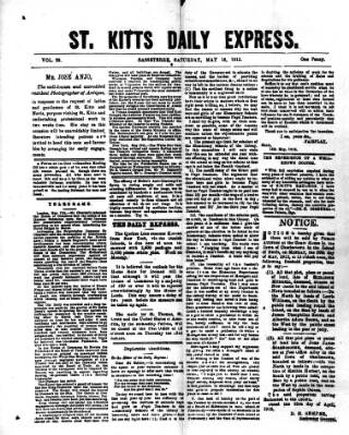 cover page of St. Kitts Daily Express published on May 18, 1912