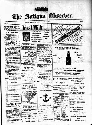 cover page of Antigua Observer published on May 18, 1899