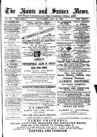 cover page of Hants and Sussex News published on May 18, 1892