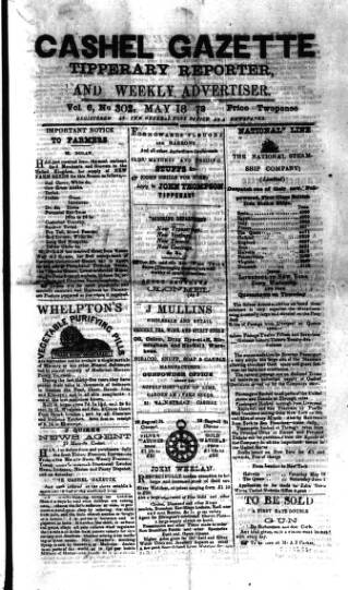 cover page of Cashel Gazette and Weekly Advertiser published on May 18, 1872