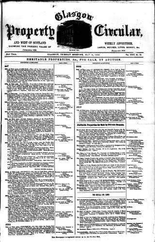 cover page of Glasgow Property Circular and West of Scotland Weekly Advertiser published on May 18, 1886