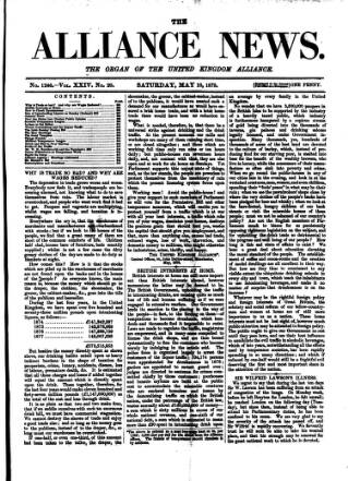 cover page of Alliance News published on May 18, 1878