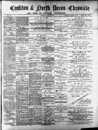 cover page of Crediton Gazette published on May 18, 1889