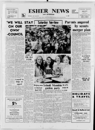 cover page of Esher News and Mail published on May 18, 1972