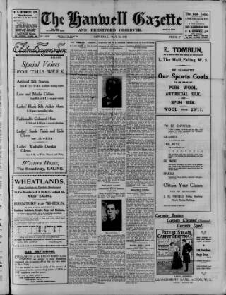 cover page of Hanwell Gazette and Brentford Observer published on May 18, 1918