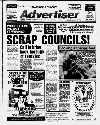 cover page of Billingham & Norton Advertiser published on May 18, 1988