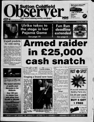 cover page of Sutton Coldfield Observer published on May 7, 1999