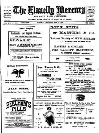 cover page of Llanelly Mercury published on May 18, 1905