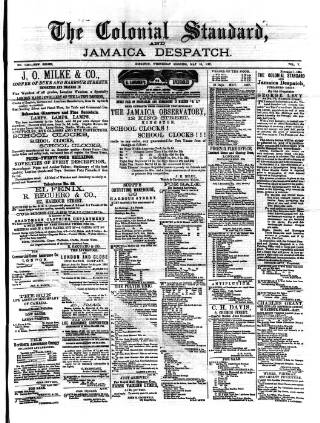 cover page of Colonial Standard and Jamaica Despatch published on May 18, 1887