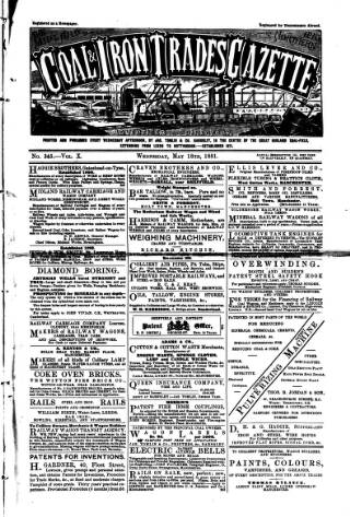 cover page of Midland & Northern Coal & Iron Trades Gazette published on May 18, 1881