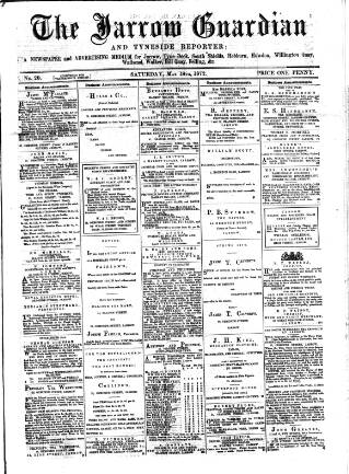 cover page of Jarrow Guardian and Tyneside Reporter published on May 18, 1872