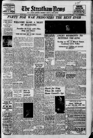 cover page of Streatham News published on May 18, 1945
