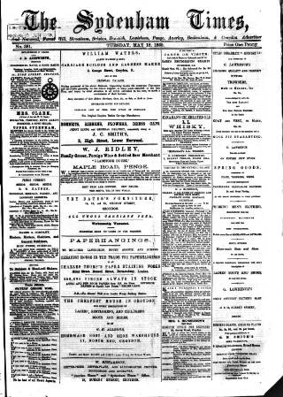 cover page of Sydenham Times published on May 18, 1869