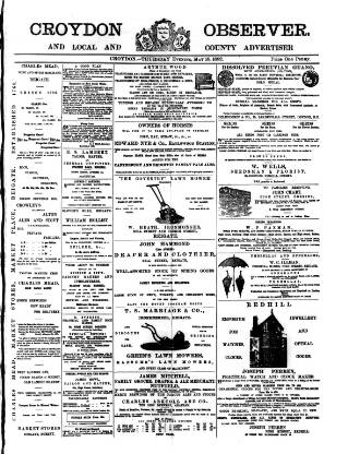 cover page of Croydon Observer published on May 18, 1882