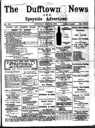 cover page of Dufftown News and Speyside Advertiser published on May 18, 1912