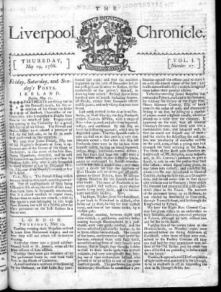 cover page of Liverpool Chronicle 1767 published on May 19, 1768